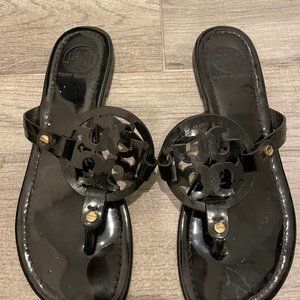 Tory Burch Miller Medallion Black Patent Thong